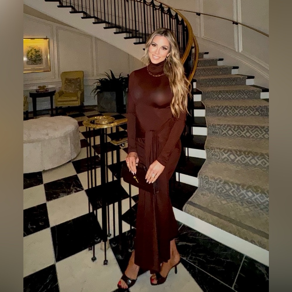 Elegant Long Sleeve Chocolate Dress